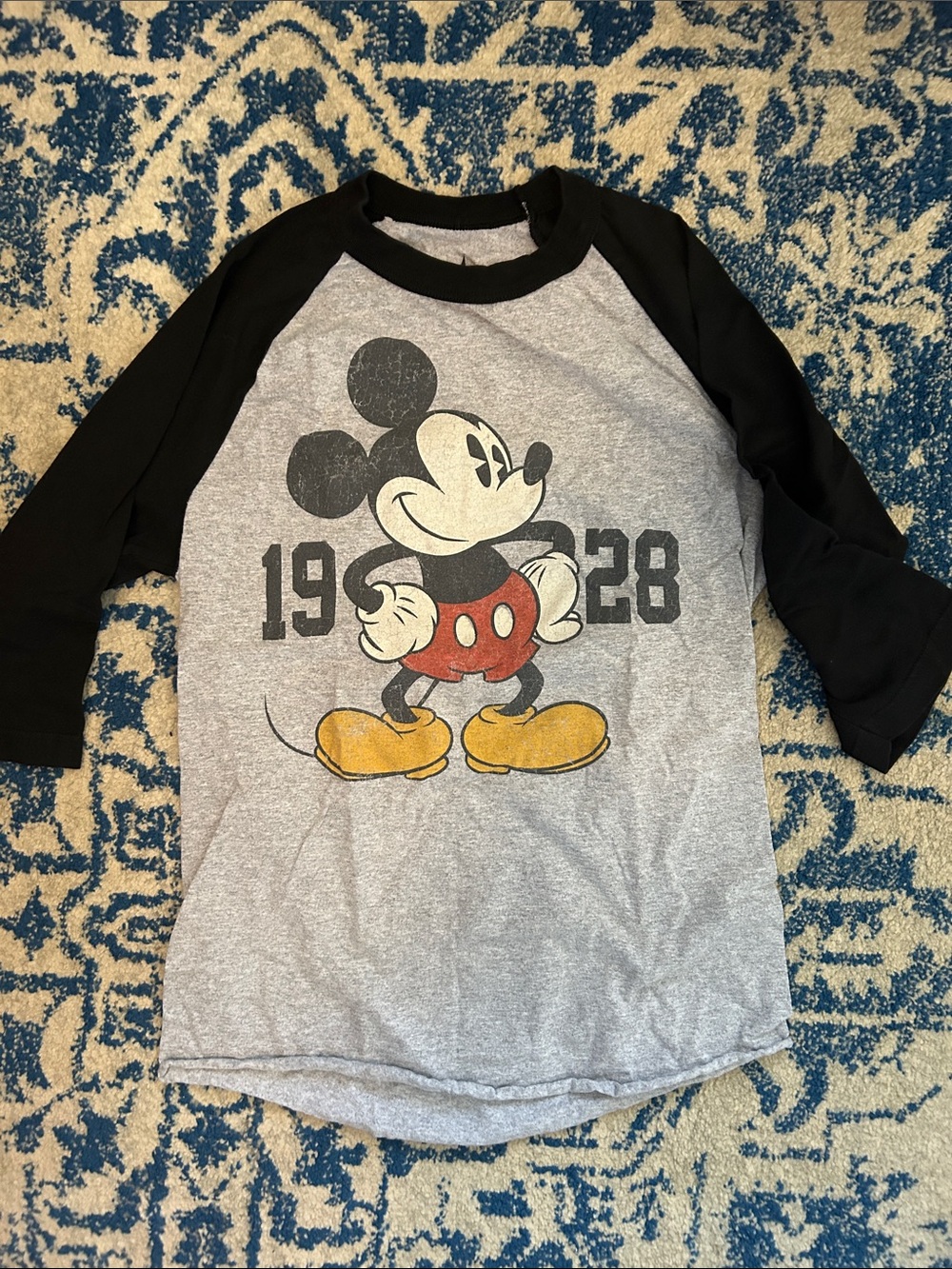 Disney Grey & Black Raglan Mickey Mouse Tee with Red and Yellow Accents